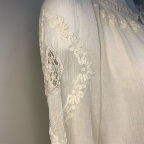Joie Boho Cream Off White Shift Dress Embroidered Size Medium - Picture 7 of 13